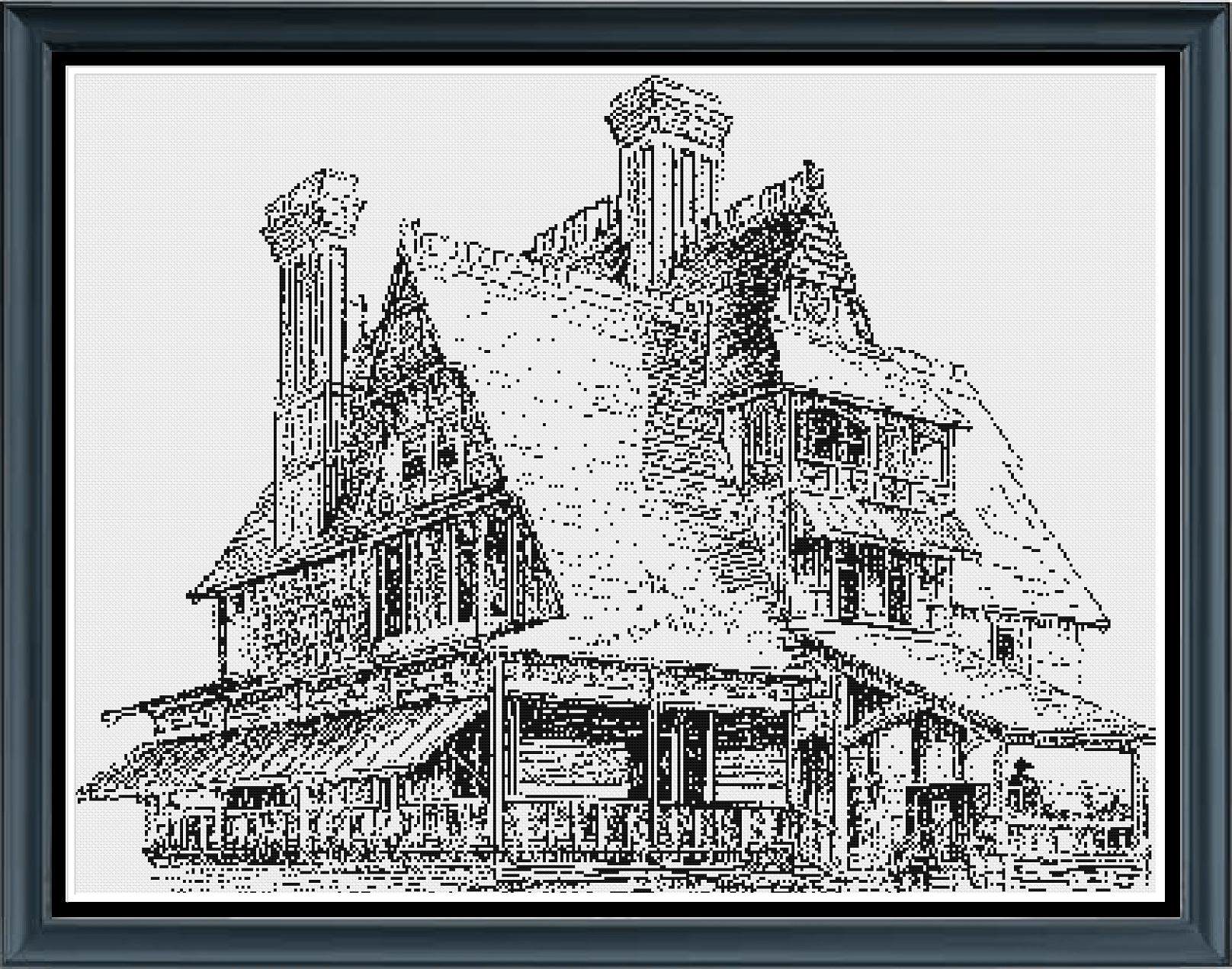 Stitching Jules Design Cross Stitch Pattern Homestead Vintage House Monochrome Cross Stitch Embroidery Needlepoint Pattern PDF Download